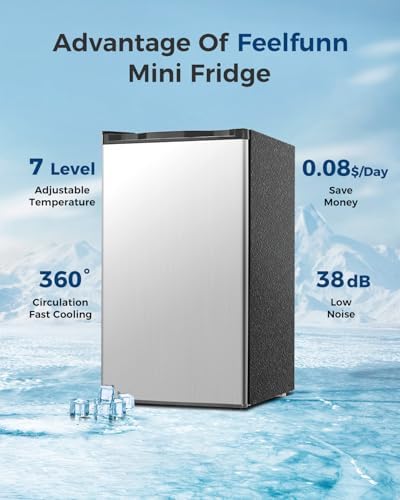 Feelfunn 3.2 Cu.Ft Mini Fridge with Freezer, Small Refrigerator, Silver - Image 6