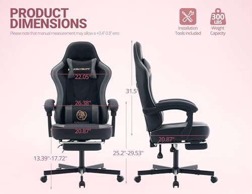 Mistpeople Gaming Chair, Ergonomic High Back Computer Chair with Footrest, Lumbar Support & Pocket Spring Cushion, Comfortable Swivel Home Office Desk Chair for Adults - Image 3