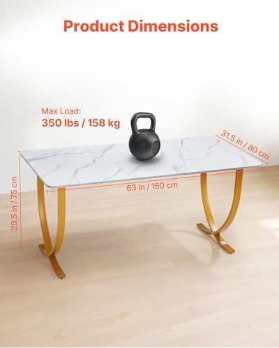 VEVOR Executive Desk, 63" W x 31.5" D Large Office Desk, Modern Computer Table Conference Meeting Room Table, Business Furniture Enlarged Desktop for Home Office, White and Gold - Image 3