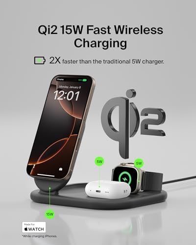 Belkin Qi2 Magnetic Wireless Charging Station, 3 in 1 Foldable Charger - Image 2