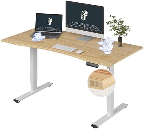 FlexiSpot E6 Bamboo 3-Stage Dual Motor 60 x 30 Electric Standing Desk Sit Stand Up Desk, Holds 220 lbs, Adjustable Height w/ Memory Presets, Solid Bamboo Curved Desktop & White Frame, Ships in 2 Boxes by Unknown