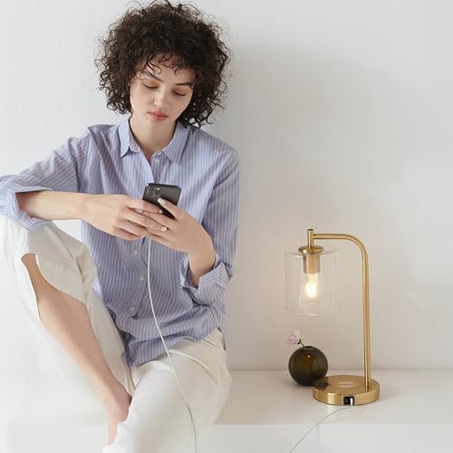 Brightech Elizabeth Table Lamp with Wireless Charging Pad and USB-C Port, Bedside Reading Lamp, Vintage Brass Gold Desk Lamp, Nightstand Lamp with LED Bulb for Bedroom, Living Room, Office - Image 3