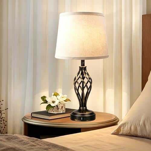 Ruiever Touch Table Lamps Set of 2, nightstand lamp with USB Ports Bedside 3 Way Touch dimmer Desk lamp for Living Room Bedroom,Gold and Black Brushed Spiral Cage Warm White Dimmer LED Bulb Included. - Image 6