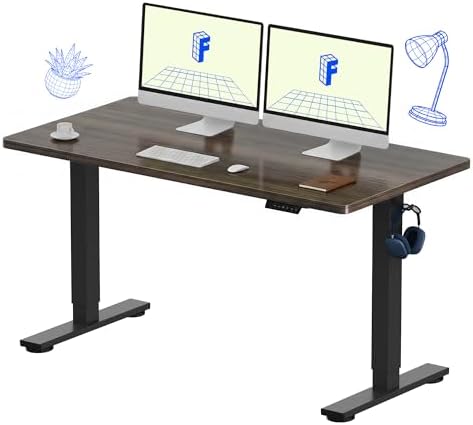 FLEXISPOT EN1 One-Piece Standing Desk, Electric Adjustable with 4 Memory Presets, 176 LBS Capacity, Stable & Quiet, Seamless Desktop for Home Office & Dual Monitors, 55"x28" Black Walnut by Unknown
