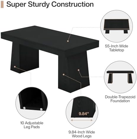Tribesigns 55" Executive Desk, Wooden Office Desk with Double Pedestal, Modern Simple Computer Writing Table for Home Office, Black - Image 5