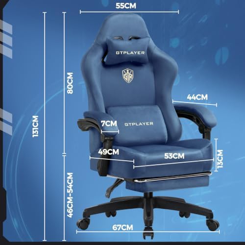 GTPLAYER Gaming Chair Fabric with Pocket Spring Cushion, Big and Tall Gamings Chairs 350LBS High Back Computer Chair with Footrest for Adults Lumbar Support Swivel Game Chair for Office Gaming Blue - Image 2