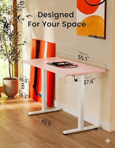 ErGear Height Adjustable Electric Standing Desk, 55 x 28 Inches Sit Stand up Desk, Memory Computer Home Office Desk, Pink - Image 3