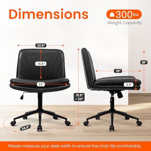 Orange Factory Criss Cross Chair, Wide Leather Vanity Desk Seat, Black Pu - Image 2