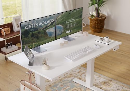 Seang Electric Standing Desk Adjustable Height, 48 x 24 Inch Sit Stand Desk with T-Shaped Frame, 3 Memory Presets & Cable Management for Home Office Computer Workstation, White Frame/White Top - Image 5