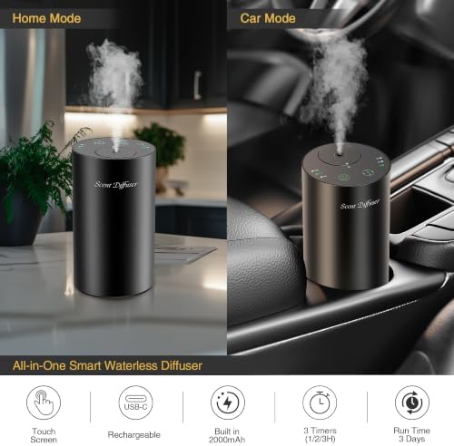 Waterless Essential Oil Diffuser Starter Kit - No Water Needed, Battery Operated Mini Scent Air Machine, Included 3x20ML Essential Oils, Portable Aromatherapy Diffuser for Home & Car & Office, Black - Image 4