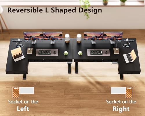 OffiGo 55 Inch L Shaped Standing Desk with 4 Wooden Drawers, Black - Image 6