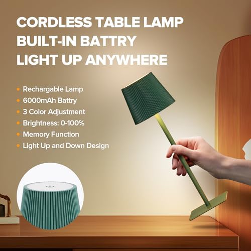 LUTEC 4 Pack Cordless Table Lamp,6000mAh Rechargeable Battery Operated Desk Lamp,Two Adjustable Heights,Waterproof, Touch Control & 3 Color Stepless Dimming for Restaurant/Bedroom/Bars/Outdoor (Green) - Image 3