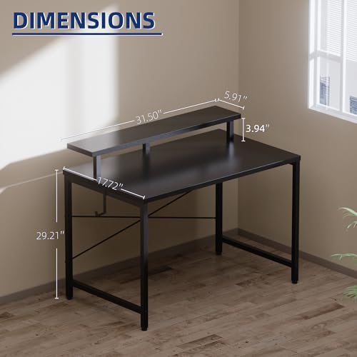 Pamray 32 Inch Small Computer Desk with Monitor Stand, Simple Office Desk with Headphone Hook for Small Spaces, Kids Study Writing Table for Bedroom, Vintage - Image 3