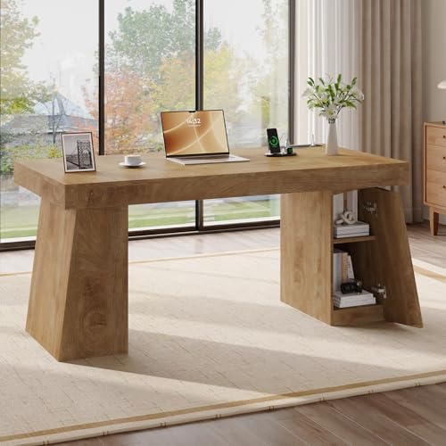 55" Wood Executive Desk with Storage, Home Office Desk - Image 5