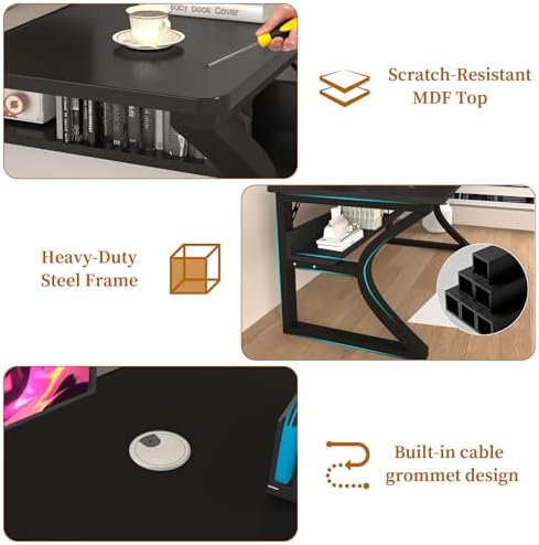 StarGraph Wood Computer Desk Table for Office Gaming Work Pc (Black, 55") - Image 4