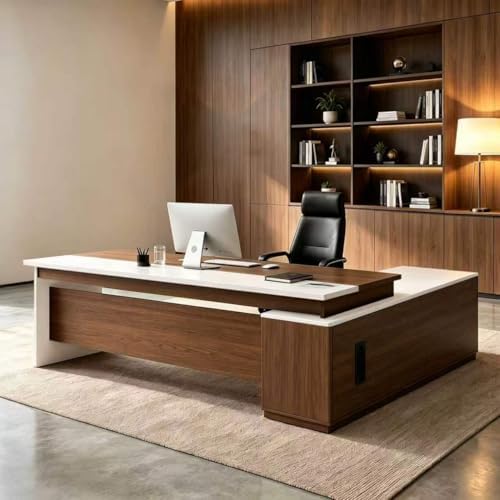 L Shaped Executive Desk with Drawers, Large Wood Workstation, Modern Executive Office Furniture for Home Office and Business Workspace, Multiple Sizes & Colors by Unknown