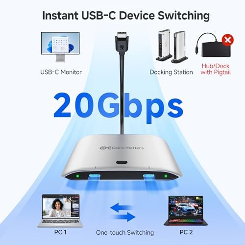 Cable Matters 20Gbps USB C KVM Switch for 2 Computers, 140W PD Charging - Image 2