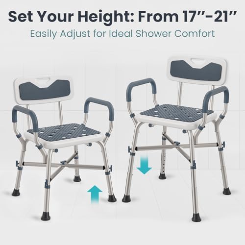 Shower Chair for Elderly and Disabled (450lb) with Padded Armrests and Back, Adjustable Height Shower Seat, Heavy Duty Shower Chairs for Inside Shower, Handicap - Teal - Image 4