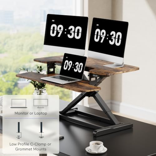 FLEXISPOT 36" Electric Standing Desk Converter, Motorized Sit to Stand Desk Riser, Height Adjustable Desktop Dual Monitor Workstation with Large Keyboard Tray, Rustic Color - Image 7