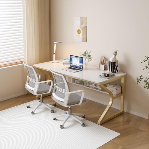 OSCHF 55-Inch Extra Long Desk with Storage Shelf, Gold - Image 7