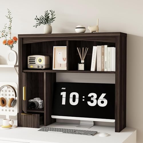 Desk Hutch Shelf Desktop Shelf, Wooden Desk Hutch with Storage by Homiflex
