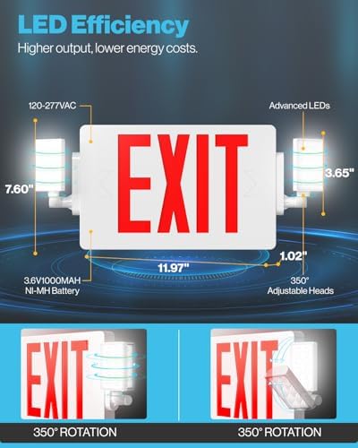 Sunco 4 Pack Red Exit Signs with LED Emergency Lights & Backup Battery - Image 5