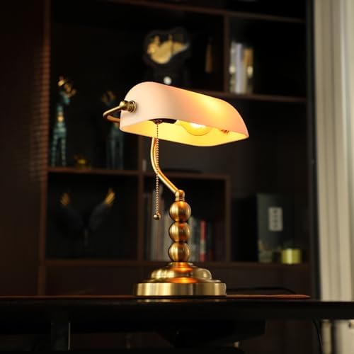 TORCHSTAR Ivory White Glass Bankers Desk Lamp with Pull Chain, E26 Base - Image 2