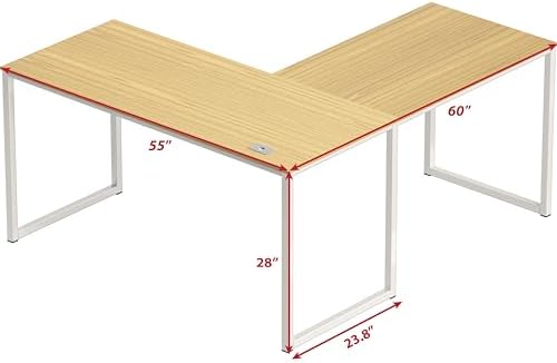 SHW Mission 55 x 60 L-Shape Home Office Computer Desk, Oak - Image 3
