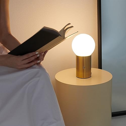 Brightech Kai LED Table Lamp with USB Port - Small Bedside Reading Modern Desk Lamp, Nightstand Light with Ambient Lighting for Bedroom, Living Room, Office - Modern Globe Lamp Shade, Brass Finish - Image 4
