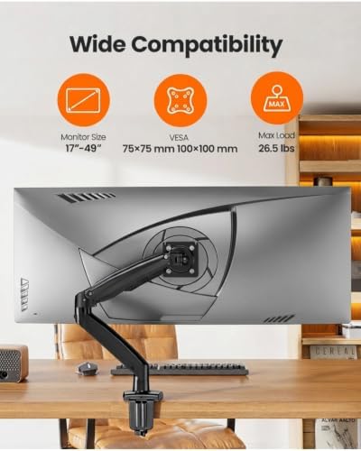 ErGear 17 to 49 inches Single Monitor Mount for Ultrawide Screens,Holds 26.5lbs,Heavy Duty Single Monitor Arm,Single Monitor Stand with Swivel,Tilt,Rotation for Home and Office,VESA 75/100mm - Image 2