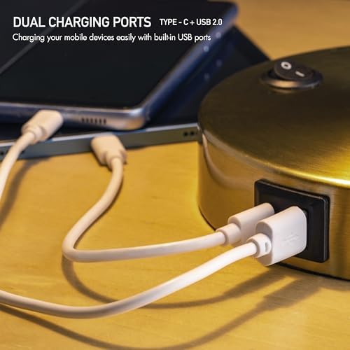 O'Bright Astrum - LED Desk Lamp with Dual USB Charging Ports, 100% Metal, 270 Degree Swivel Arms, Soft White Light (3000K), Bedside & Home Office Table Lamp, ETL Listed, Antique Brass Finish - Image 3