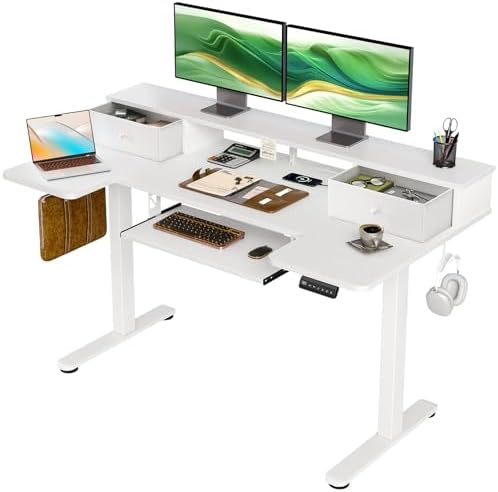 OffiGo 55 Inch U Shape Standing Desk with Keyboard Tray & Drawers, White by OfficeGo-ForHomeOfficeWork