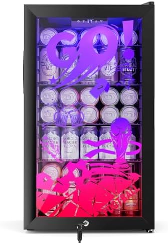 Small Beverage Refrigerator with LED Light Up Door – 128 Can Freestanding Drink Fridge, Mini Beer Cooler with 4 Removable Shelves, Child Safety Lock for Party Bar Gaming Room,World Cup Edition by Velieta-SpecialistinFridge
