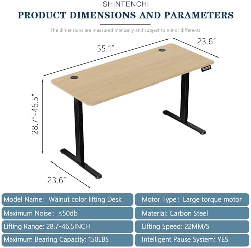 Shintenchi Standing Desk,55x24 Inch Height Adjustable Electric Sit Stand up Desk, Ergonomic Rising Computer Table, Modern Lift Gaming Desk Workstation for Home Office, White - Image 2