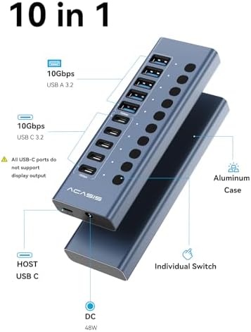 ACASIS 10 Ports Powered USB 3.2 Hub (5 USB-A 3.2 +5 USB-C 3.2), 10Gbps - Image 2