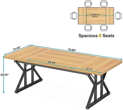 Tribesigns 70.8-Inch Executive Desk, Large Computer Office Desk Workstation, Modern Simple Style Laptop Desk Study Writing Table Business Furniture for Home Office (Light Walnut/Black, 70.8 Inch) - Image 2