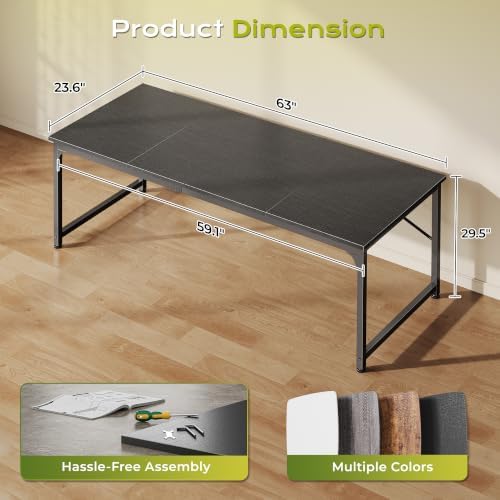 PRAISUN 63 Inch Computer Desk, Office Desk, Spacious Desktop, Black - Image 3