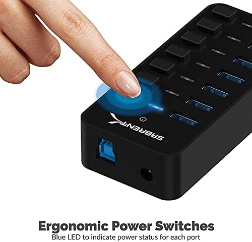 SABRENT 36W 7-Port Powered USB 3.0 Hub, Switches & LEDs (HB-BUP7) - Image 5