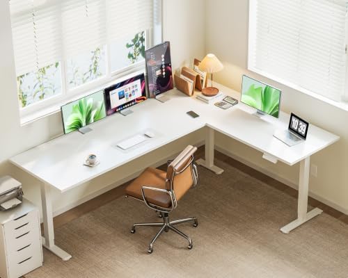 Casaottima 79 Inch L Shaped Electric Standing Desk, Home Office, White - Image 2