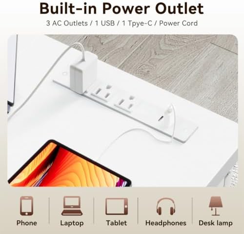 Coleshome 71 Inch Long Computer Desk with Power Outlet, Thicker Desktop & Legs, Large Heavy Duty Office Desk for Home Office & Gaming, White - Image 4