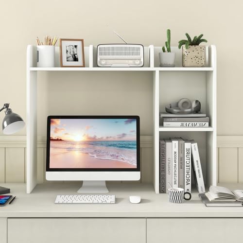 Desktop Bookshelf, 3-Tier Desk Organizer Shelves w/ 5 Display Rack by BUYNOW