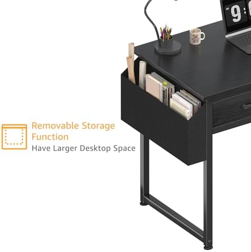 DLisiting 32 Inch Small Desk with Drawers, Black - Image 7