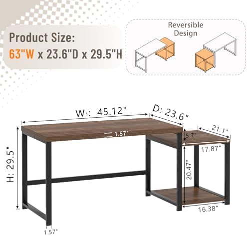 FOLUBAN Large Computer Desk, 63 Inch Home Office Desk with PC Tower Stand & Printer Space, Study Writing Gaming Table Workstation for Bedroom Living Room, Walnut - Image 2