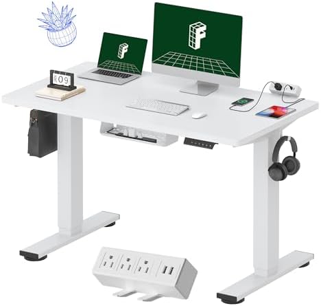FLEXISPOT EN2 48"x24" Whole-Piece Standing Desk with Power Strip, White by Unknown
