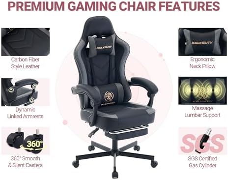 Mistpeople Gaming Chair, Ergonomic High Back Computer Chair with Footrest, Lumbar Support & Pocket Spring Cushion, Comfortable Swivel Home Office Desk Chair for Adults - Image 6
