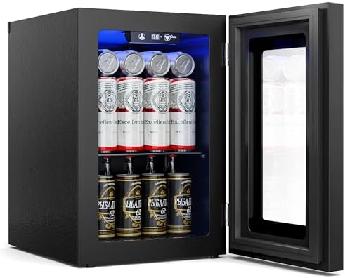 18L Beverage Refrigerator Cooler, 24-Can Mini Fridge with Glass Door by Manastin