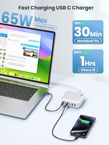 USB C Charger Block 200W[2025 Upgraded] GaN III 6 Port Fast Charging Station Hub,PD 65W USB C Laptop Charger Compatible with MacBook Pro/Air,iPad,iPhone 16/15,Galaxy S23/S24 Steam Deck Dell XPS etc - Image 6