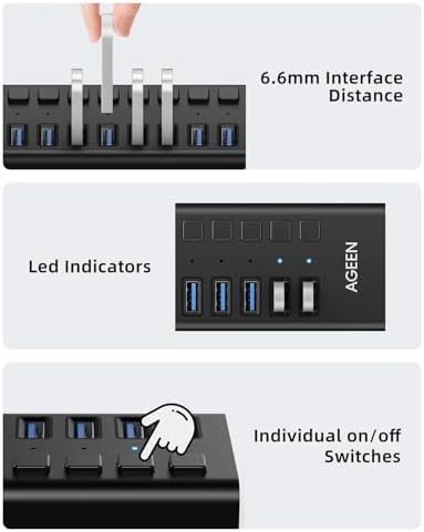 AGEEN 16-Port Powered USB 3.2 Hub, 10Gbps Data Transfer, 96W Power Adapter - Image 5