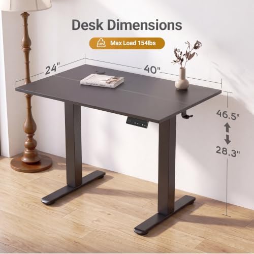 Claiks Electric Standing Desk 40x24 Inch Adjustable Desk, Black - Image 3