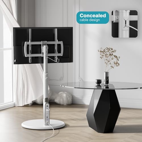 Floor Mobile TV Stand with Power Outlet, Rolling TV Cart for 27-70 Inch OLED LED Monitors, 6 Levels of Height Adjustment, Ambient Lighting on The Bottom Wheels Holds up to 88lbs, 400x400mm - Image 6